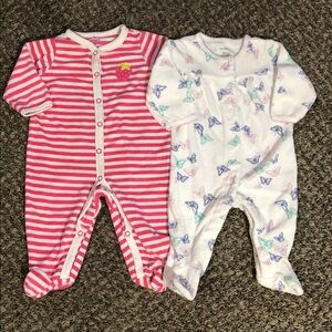 Carter's Pink Striped and White Butterfly Footies